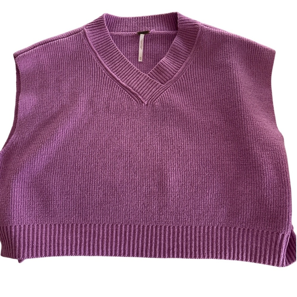 Free People Purple‎ Ribbed V-Neck Cropped Sweater Vest XS OB1751760